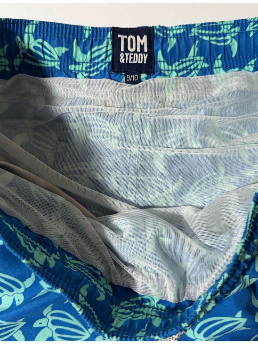 Tom & Teddy Blue Swim Trunks with Blue and Green Turtle Print - Picture 2 of 5